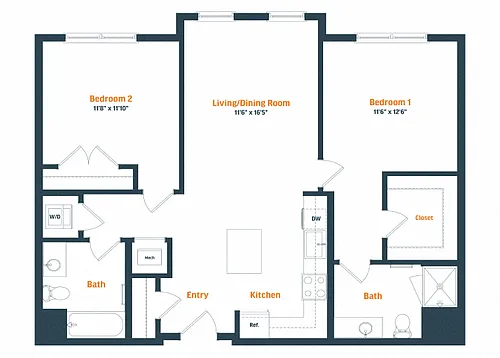 Floor plan B10 | 2 Bed | 2 Bath