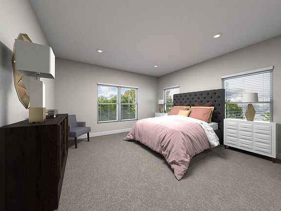 Virtual rendering of primary bedroom in the Cholla floorplan
