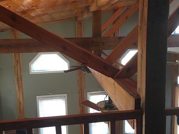 Soaring pine ceilings, wood beams