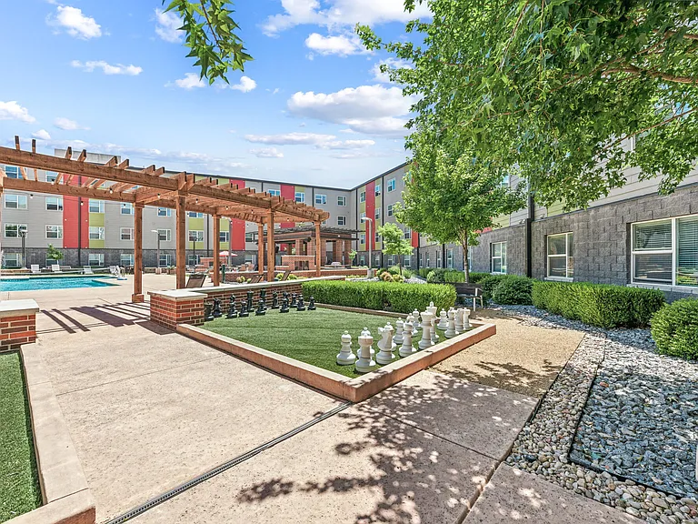 Life-Size Outdoor Chess by the Pool