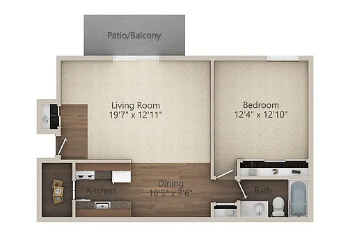 Floor plan 1 Bedroom (677 sq ft)
