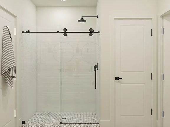 Primary bath with matte black fixtures