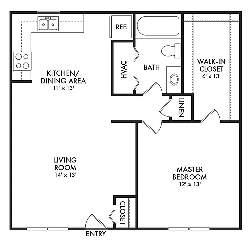 Floor plan 1 Bed / 1 Bath Apartment