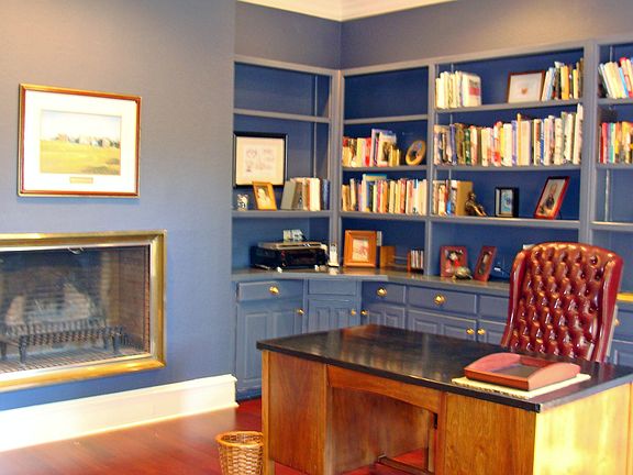 Library with fireplace