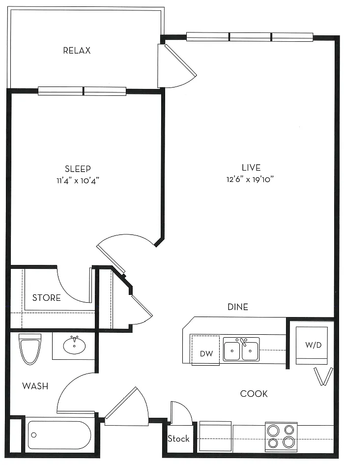 Floor plan 1x1 B - Standard