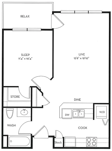 Floor plan 1x1 B - Standard