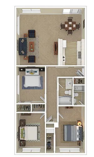 Floor plan 3 Bedroom, 2 Bath