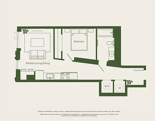 Floor plan 1 Bed- 1 Bath ALT | AJ6 - Reva