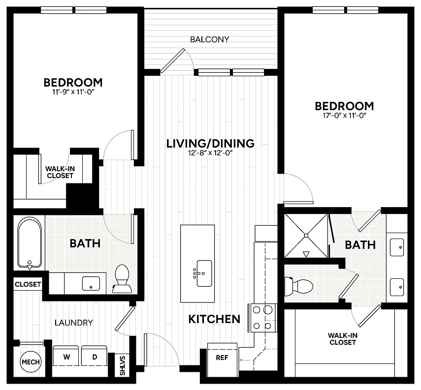 Floor plan 2 Bed/2 Bath-B1