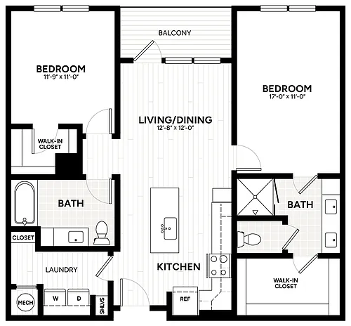 Floor plan 2 Bed/2 Bath-B1