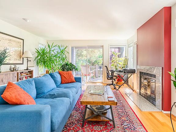Wonderful living room with oversized couch and front deck