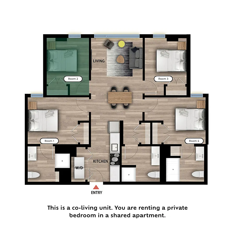 Floor plan Private Bed in a 4 Bed 3 Bath C - RM2