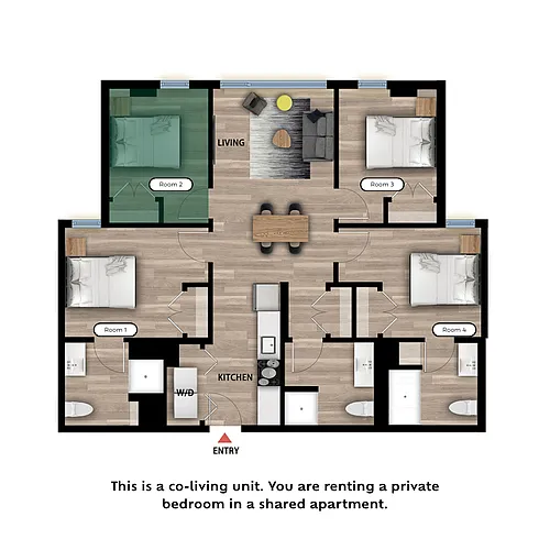 Floor plan Private Bed in a 4 Bed 3 Bath C - RM2