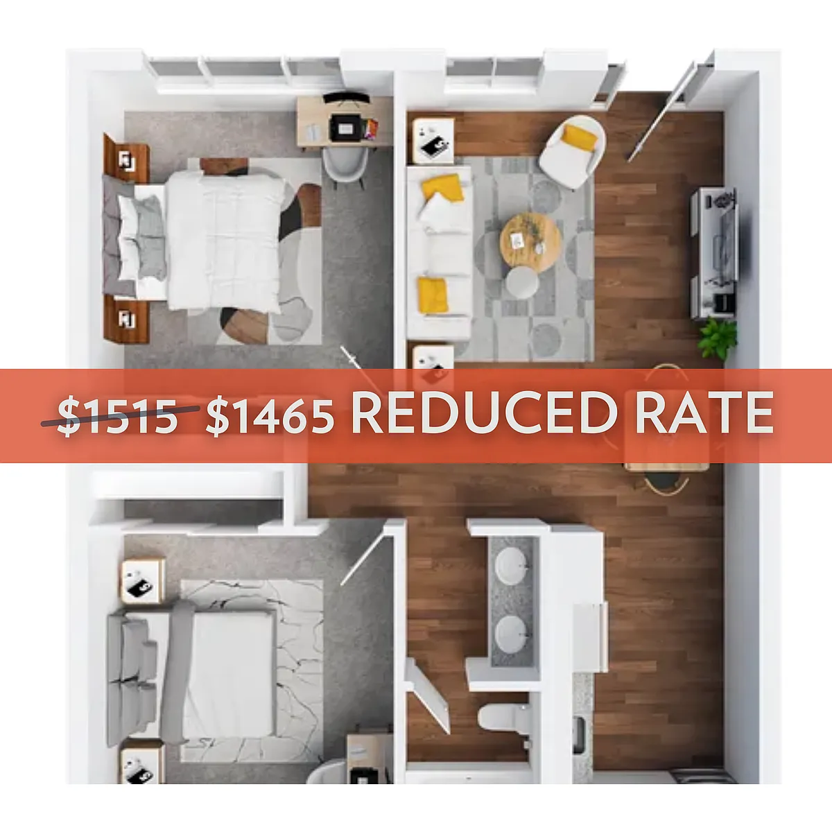 Floor plan 2BR/1BA - B