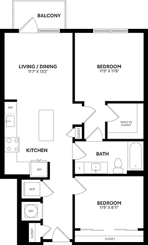 Floor plan Junior 2 Bed/ 2 Bath-B04