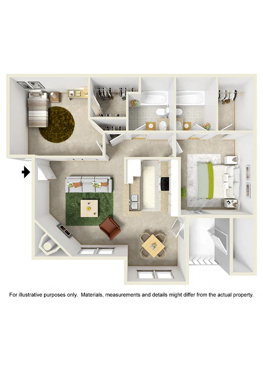 Floor plan Large Two Bedroom with Washer Dryer Connections