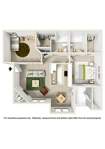 Floor plan Large Two Bedroom with Washer Dryer Connections