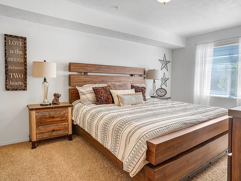 Relax in a beautifully designed bedroom with a touch of rustic charm. Relax in a beautifully designed bedroom with a touch of rustic charm.