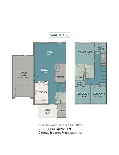 Floor plan 3 Bed/2.5 Bath Townhouse w/Garage