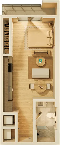 Floor plan 0 bed, 1 bath floorplan