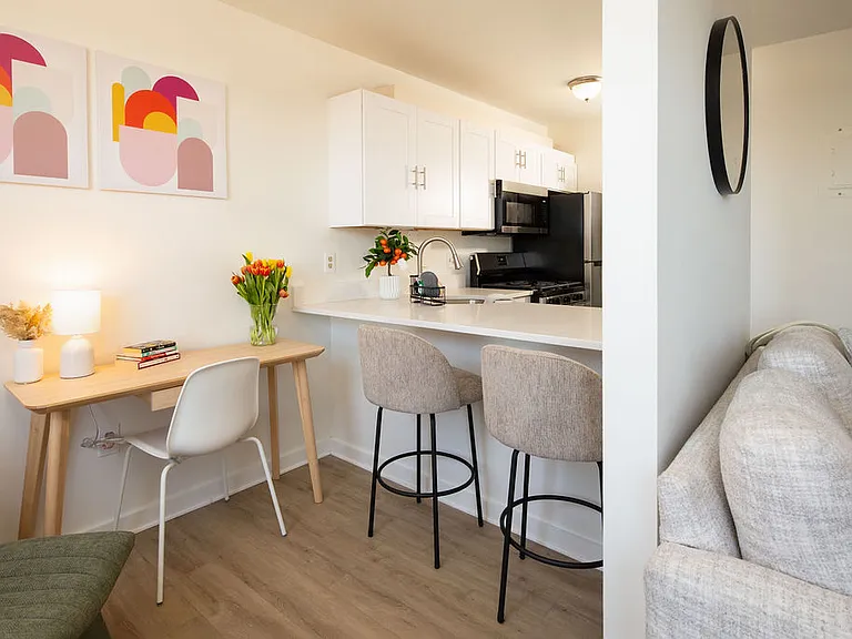 Cozy countertop dining and dedicated workspace