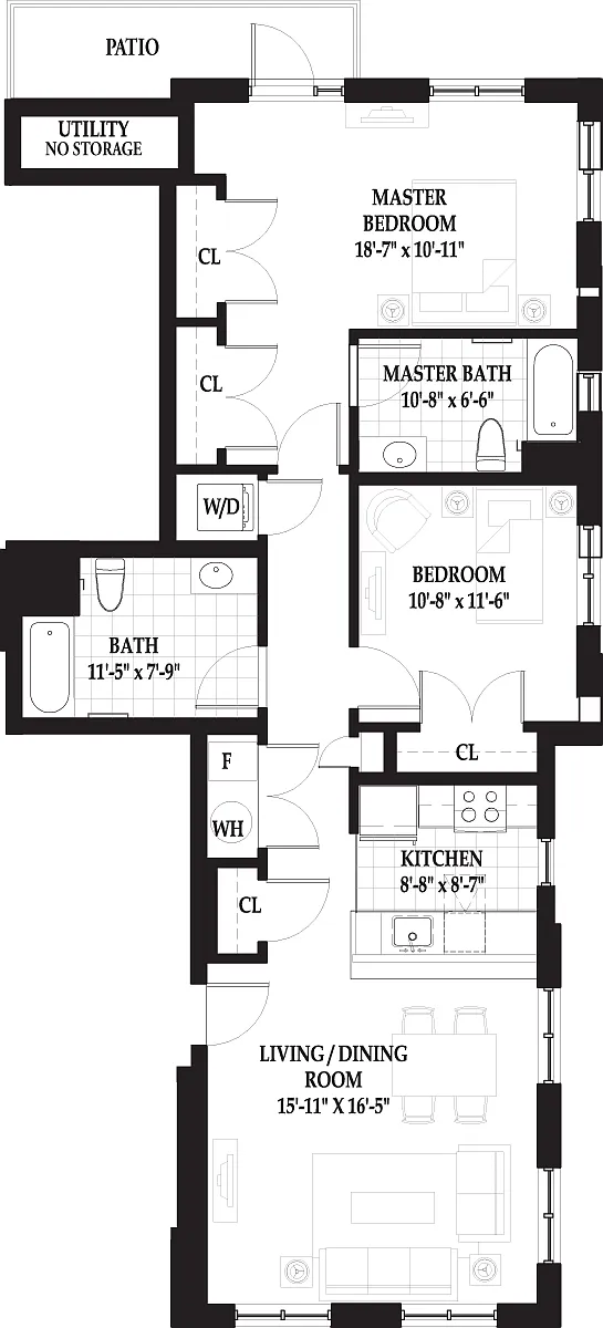 Floor plan Villas Two Bedroom with Patio