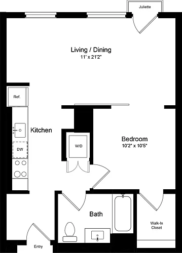 Floor plan 1 Bedroom IJ