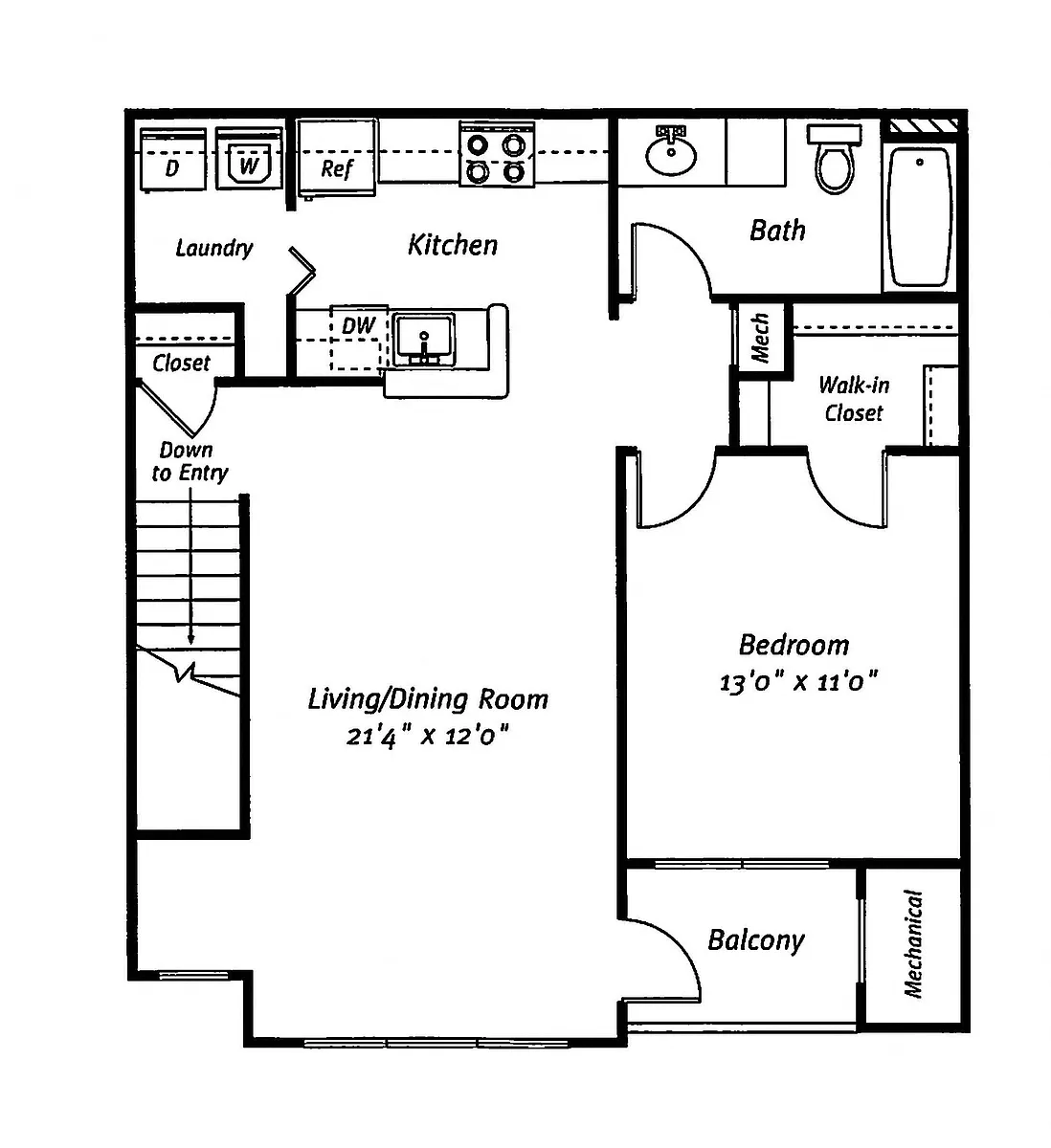 Floor plan 1 Bed/1 Bath-The Woods Garage
