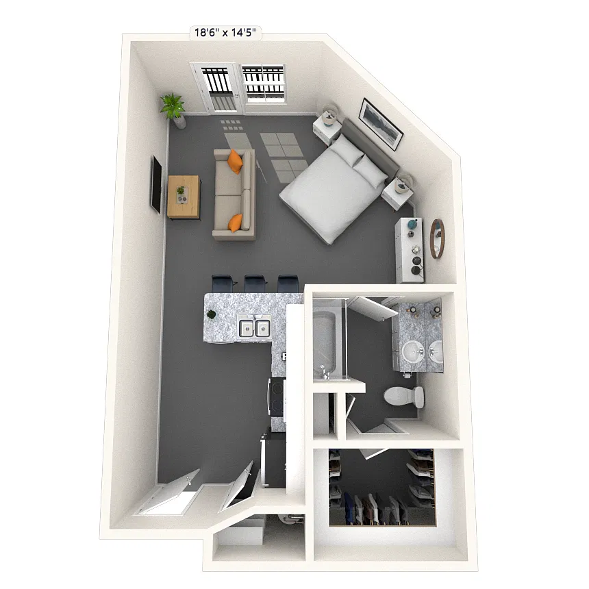 Floor plan Studio 0x1 527-596 SF