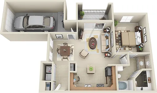 Floor plan 1 Bed, 1 Bath C (140% Income Restricted)