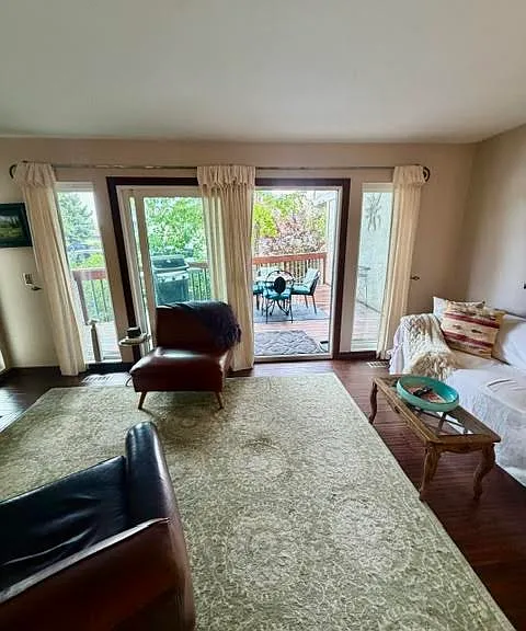 Living room which leads to one of two large decks.