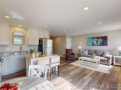 Family room, dining, and kitchen