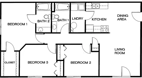 Floor plan 3 Bed 2 Bath