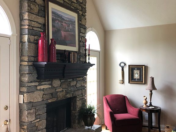 Stone wood burning fireplace