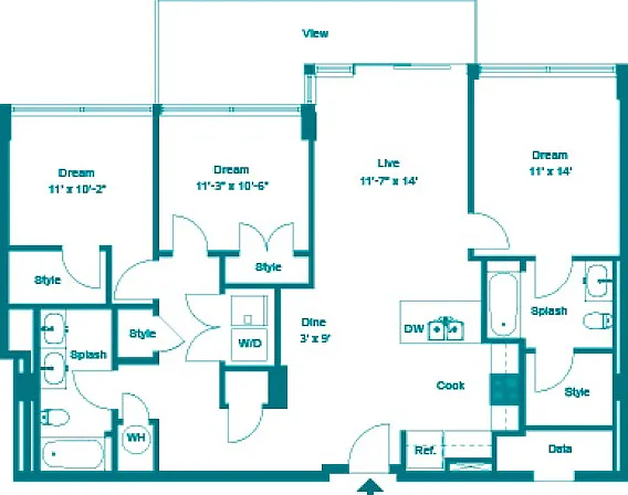 Three Bedroom Two Bath (1357 SF) Three Bedroom Two Bath (1357 SF)