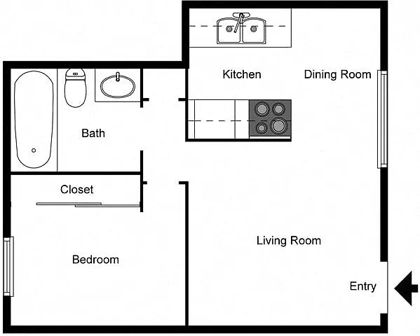 Floor plan 2 Bedroom 1 Bath