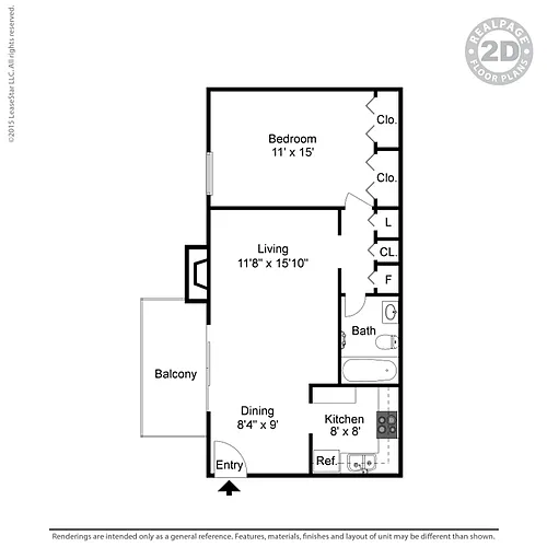 Floor plan FQ 1 BD 1 BA