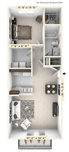Floor plan The Tyler 1 BR 1 BA