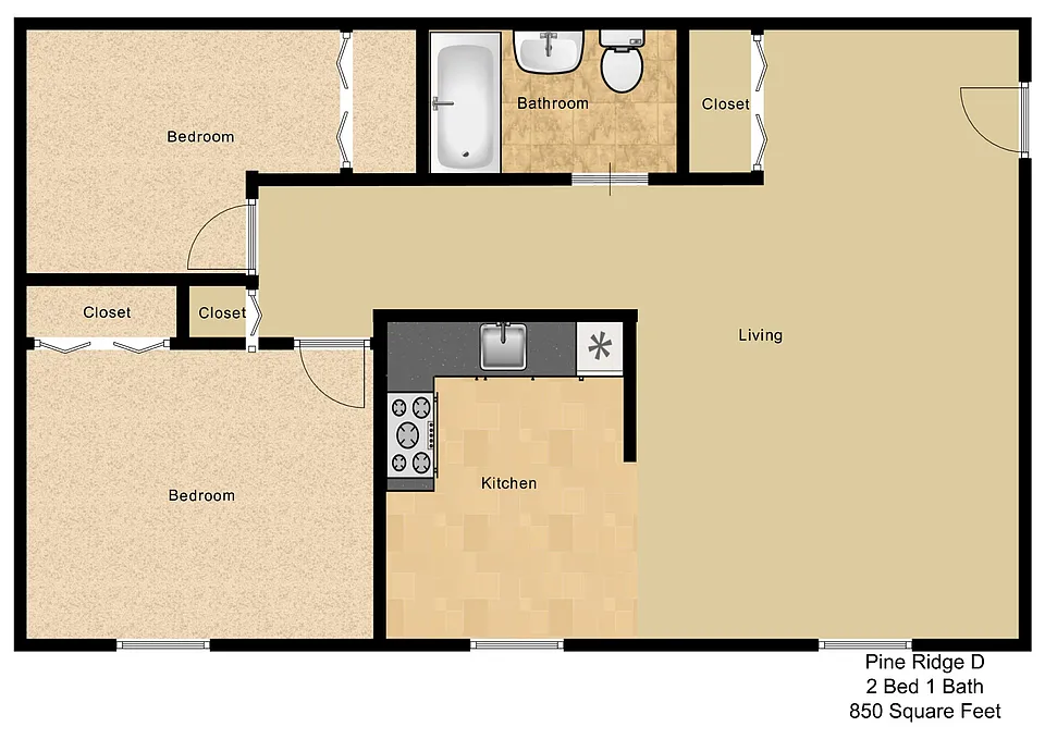 Floor plan 2 Bedroom 1 Bath