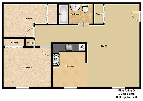 Floor plan 2 Bedroom 1 Bath