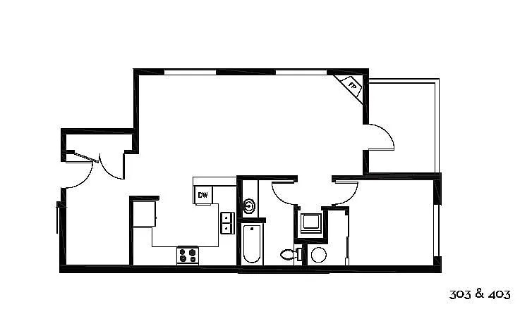 Floor plan 1 Bedroom 1 Bath + Den