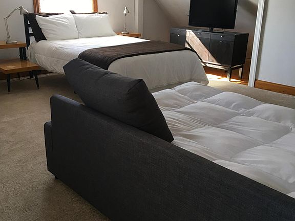 The couch opens to a full bed. An occasional guest can be agreed to but this room is for one person only.