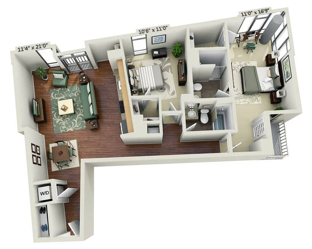 Floor plan Two Bedroom B2H