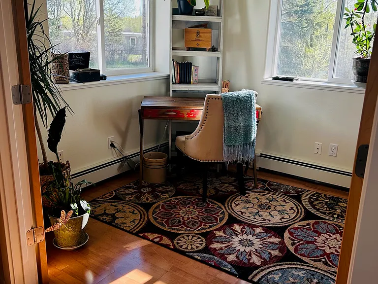Second bedroom set up as an office. French doors can close, and have blinds for privacy.
