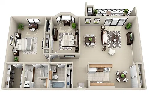 Floor plan 2 Bed 2 Bath (FS 1&2)