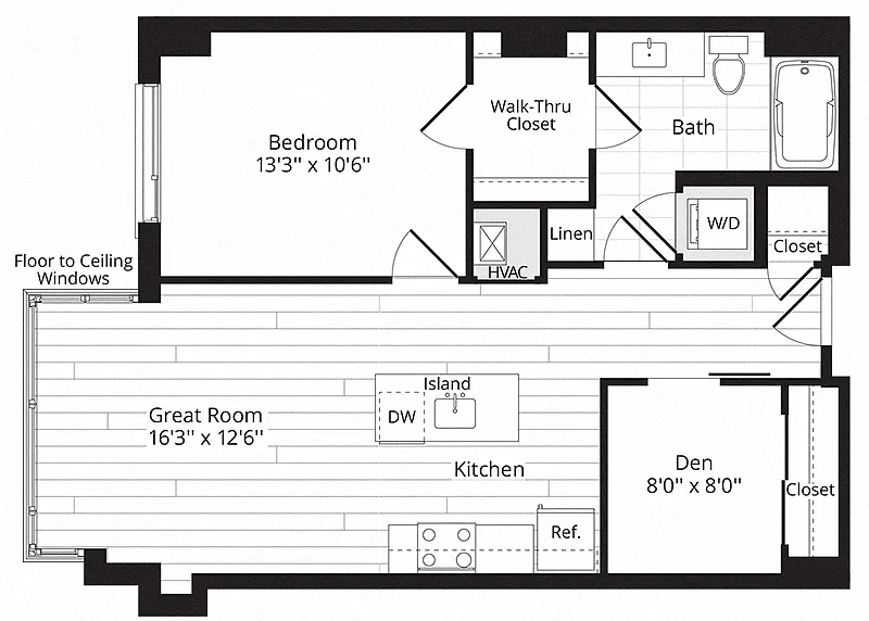 Floor plan 1 BR Den 1S+