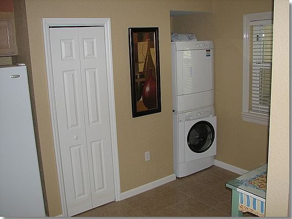 Stack washer and dryer in the kitchen/ breakfast nook