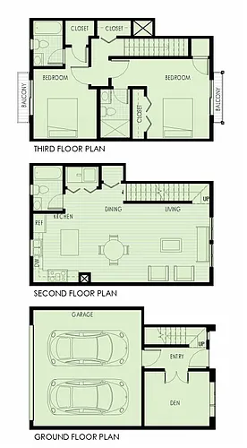 Floor plan 2 Bed, 3 Bath