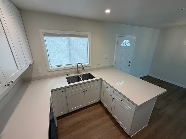 Kitchen sink and peninsula
