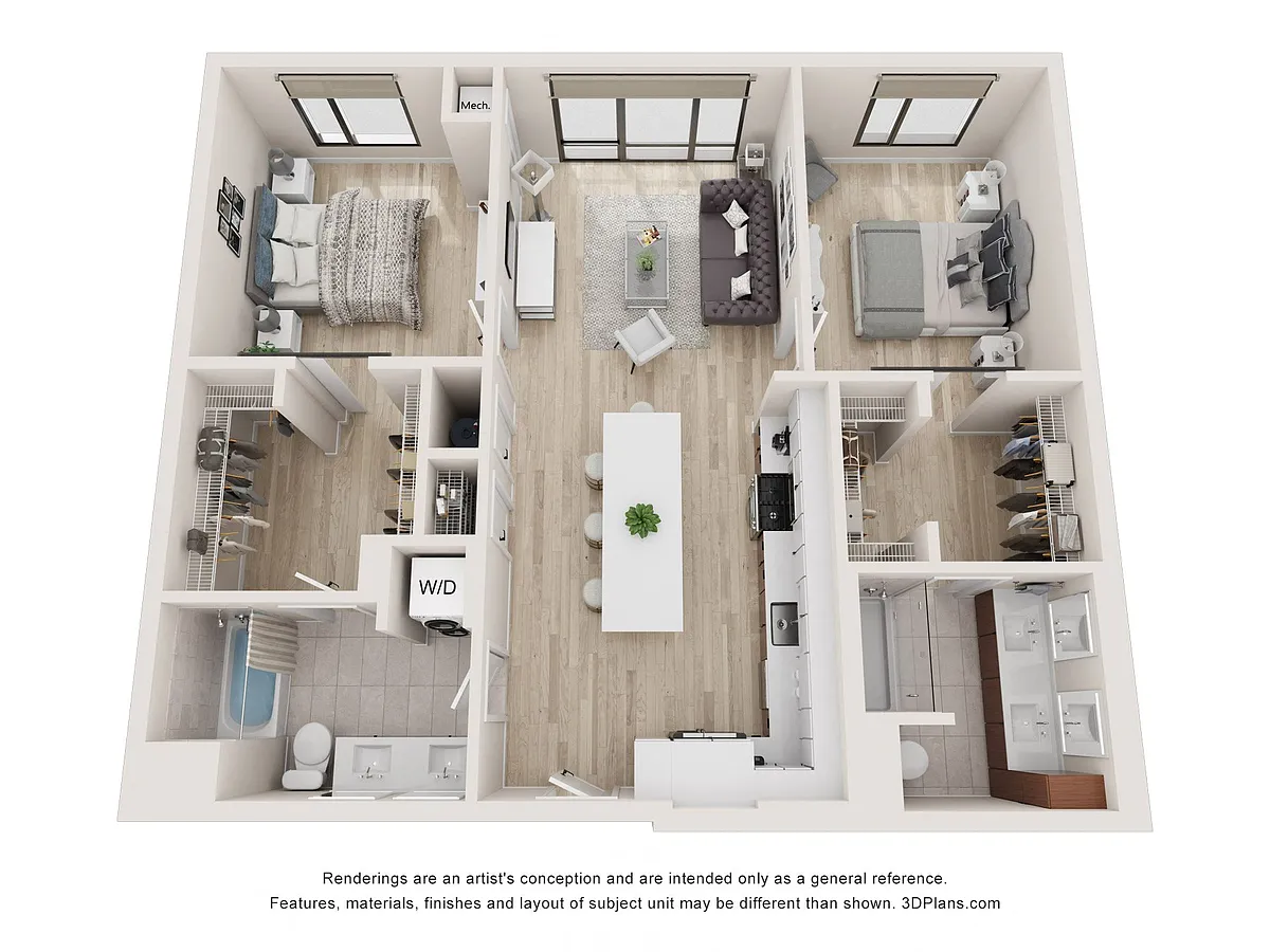 Floor plan Two Bedroom w/Juliette|Lb1096bJ